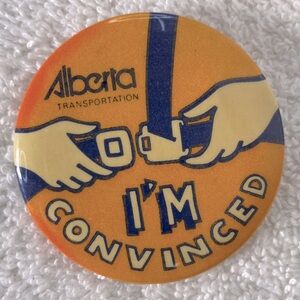 5/$35 Vintage Alberta Transportation Seat Belt Pin Back Button